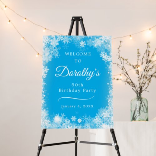 50th Birthday Party Snowflake Blue Welcome Foam Board