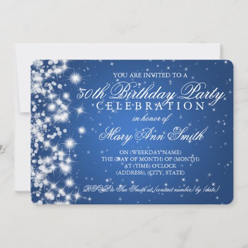 50th Birthday Party Sparkle 2 Blue Invites