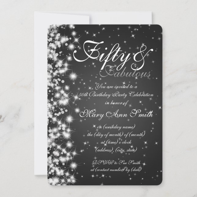 50th Birthday Party Sparkle Black Invitation (Front)