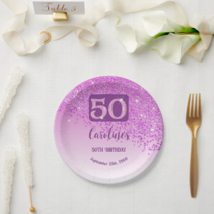 50th Birthday Party Sparkle Pink Glitter Paper Plates