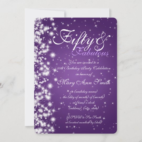 50th Birthday Party Sparkle Purple Invitation