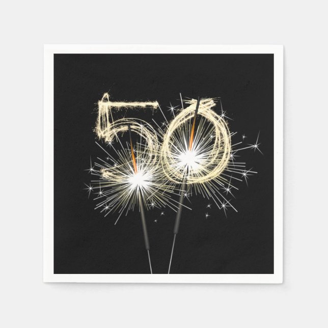 50th Birthday Party Sparklers on Black  Napkins (Front)