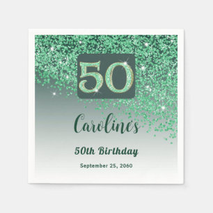 50th Birthday Party Sparkling Green Glitter Napkins