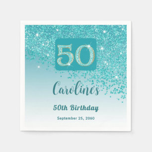 50th Birthday Party Sparkling Teal Blue Glitter Napkins