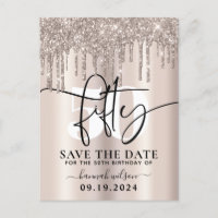 50th Birthday Party Sparkly Glitter Save The Date