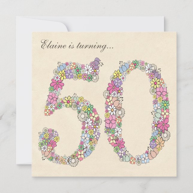 50th Birthday Party Spring Blooms Custom Invites (Front)