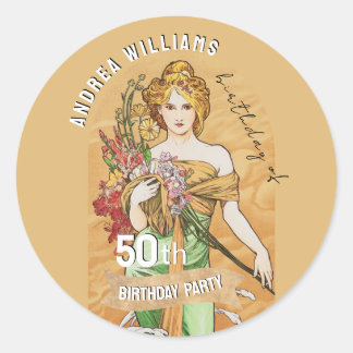 50th Birthday Party, Spring Goddess, Vintage Art Classic Round Sticker