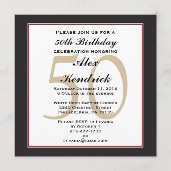 50th Birthday Party Square Invitation by adams_apple at Zazzle