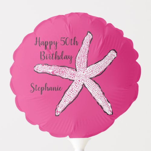 50th Birthday Party Starfish Pink Black White Cute Balloon