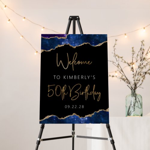 50th Birthday Party Starry Gold Agate Welcome  Foam Board