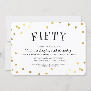 50TH BIRTHDAY PARTY stylish gold confetti spots Invitation
