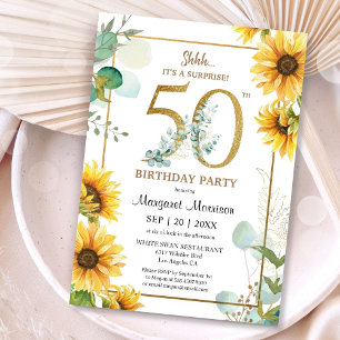 50th Birthday Party Sunflowers Elegant Floral  Invitation