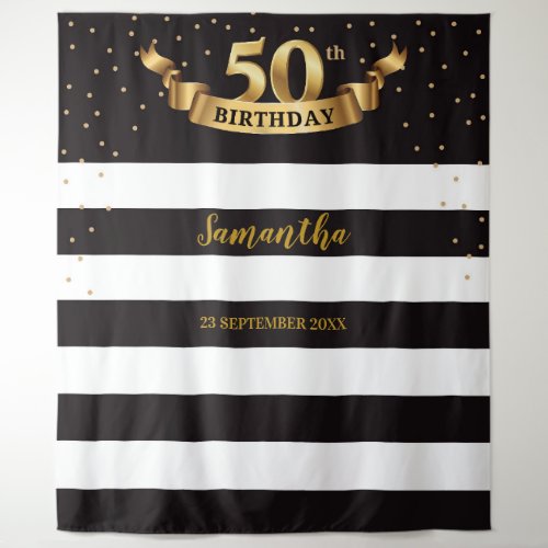 50th Birthday Party Tapestry Backdrop Banner Gold