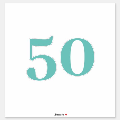50th Birthday Party Teal Custom Age Number Fifty  Sticker