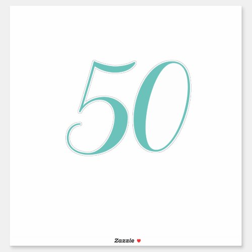 50th Birthday Party Teal Number Fifty Custom Age  Sticker