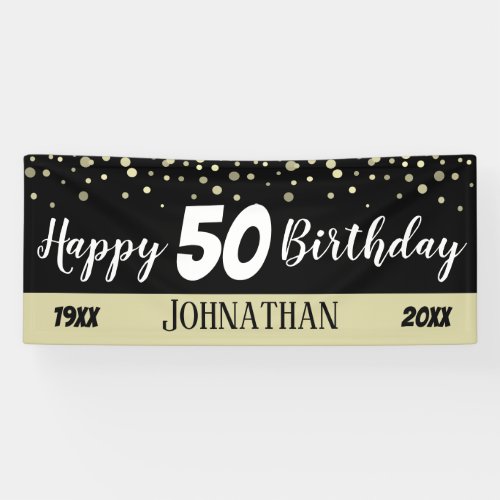 50th Birthday Party Text with Confetti Banner