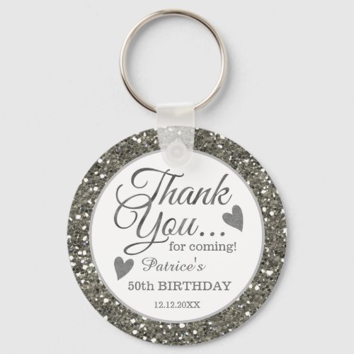 50th Birthday Party Thank You Silver Glitter  Keychain