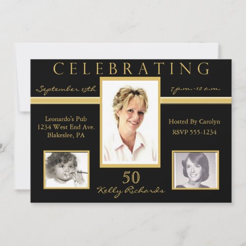50th Birthday Party Tri Photo Invitations