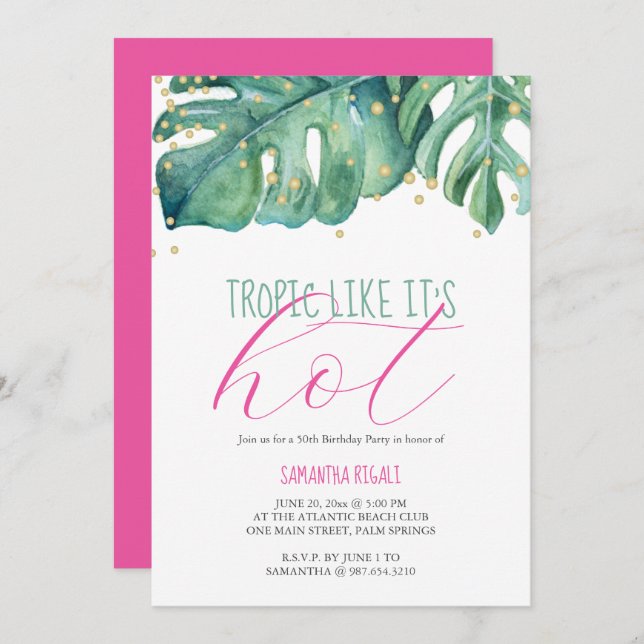 50th Birthday Party Tropical Theme Invitation (Front/Back)