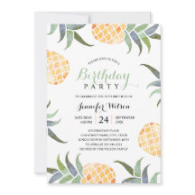 50th Birthday Party Tropical Watercolor Pineapple