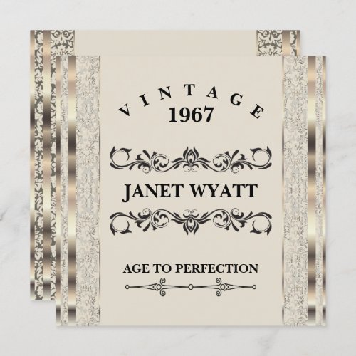 50th Birthday Party  Vintage Creme  Gold Invitation