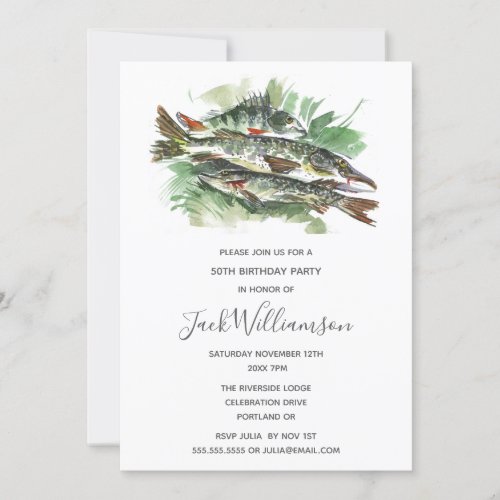 50th Birthday Party  Watercolor Fish Invitation