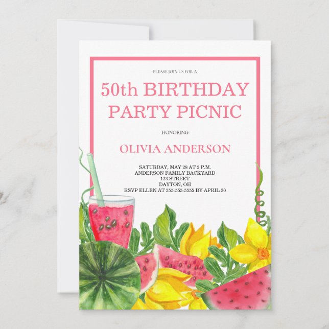 50th Birthday Party Watermelon  Invitation (Front)