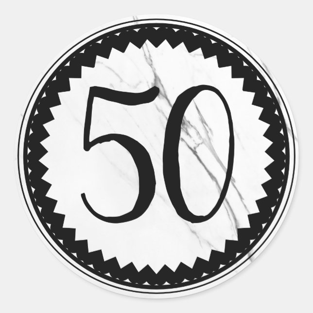 50th Birthday Party White Marble Classic Round Sticker (Front)