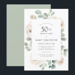 50th Birthday Party White Rose Floral Invitation<br><div class="desc">Honor a special woman with this elegant 50th Birthday party invitation. White roses nestled in soft sage green eucalyptus leaves form a modern botanical frame. All of the text can be edited,  so you can describe your special celebration perfectly</div>