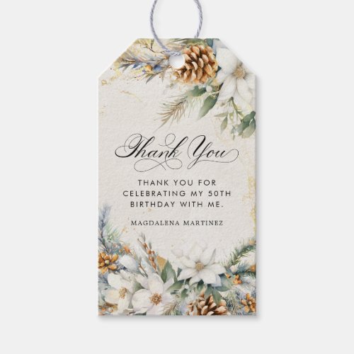 50th Birthday Party White Winter Floral Favor Gift Tags