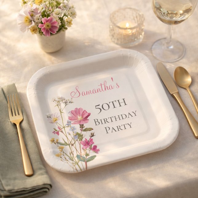 50th Birthday Party Wildflower  Paper Plates (Creator Uploaded)