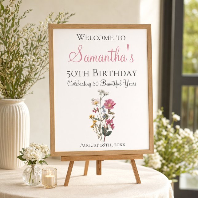 50th Birthday Party Wildflower Welcome Sign (Creator Uploaded)
