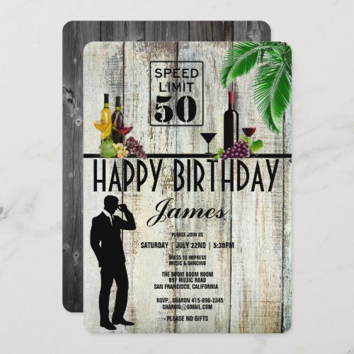 50th Birthday Party Wine Cocktails Palms Invitation