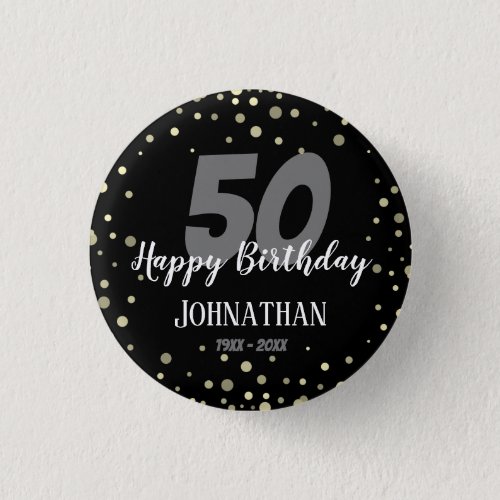 50th Birthday Party with Confetti Black Button