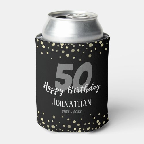 50th Birthday Party with Confetti Black Can Cooler