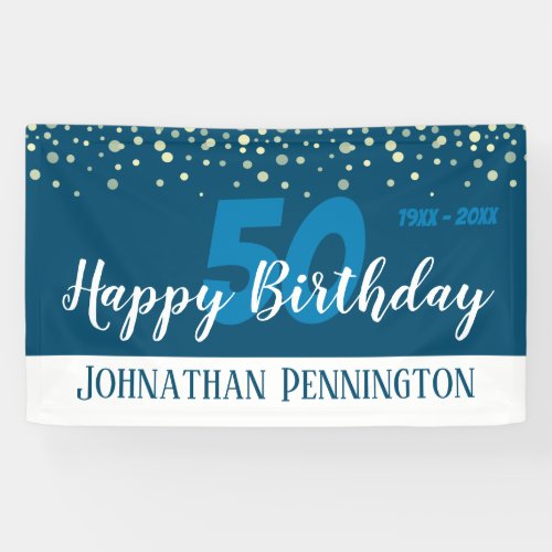 50th Birthday Party with Confetti Blue Banner