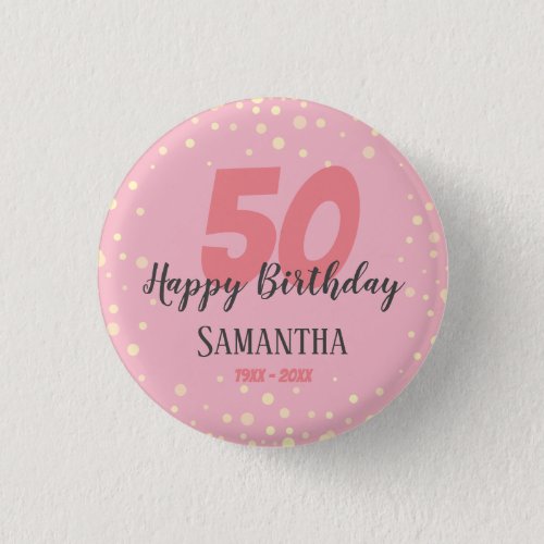 50th Birthday Party with Confetti Pink Button