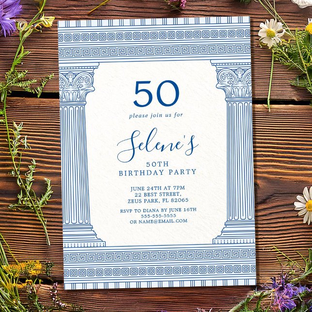50th birthday party with custom color Greek temple Invitation (Creator Uploaded)