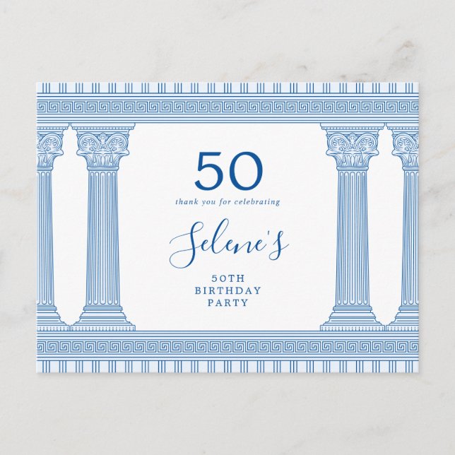 50th birthday party with custom color Greek temple Postcard (Front)