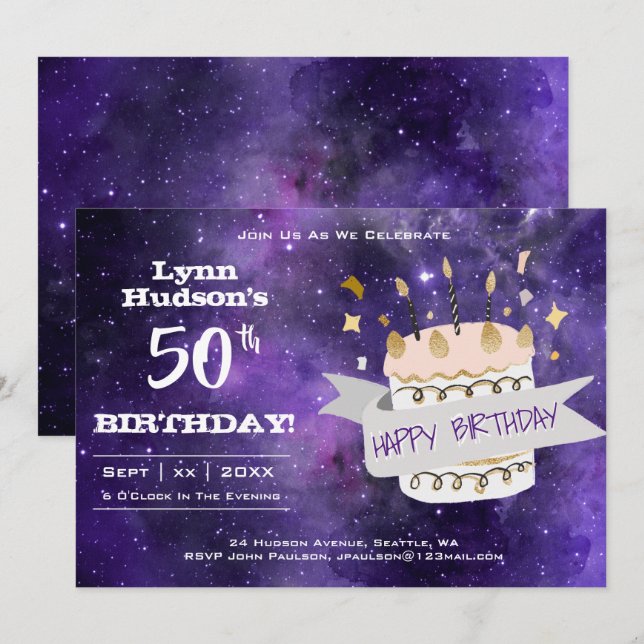 50th Birthday Party. With Name, Invitation (Front/Back)