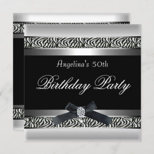 50th Birthday Party Zebra Black White Diamond Invitation