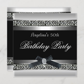 50th Birthday Party Zebra Black White Diamond Invitation