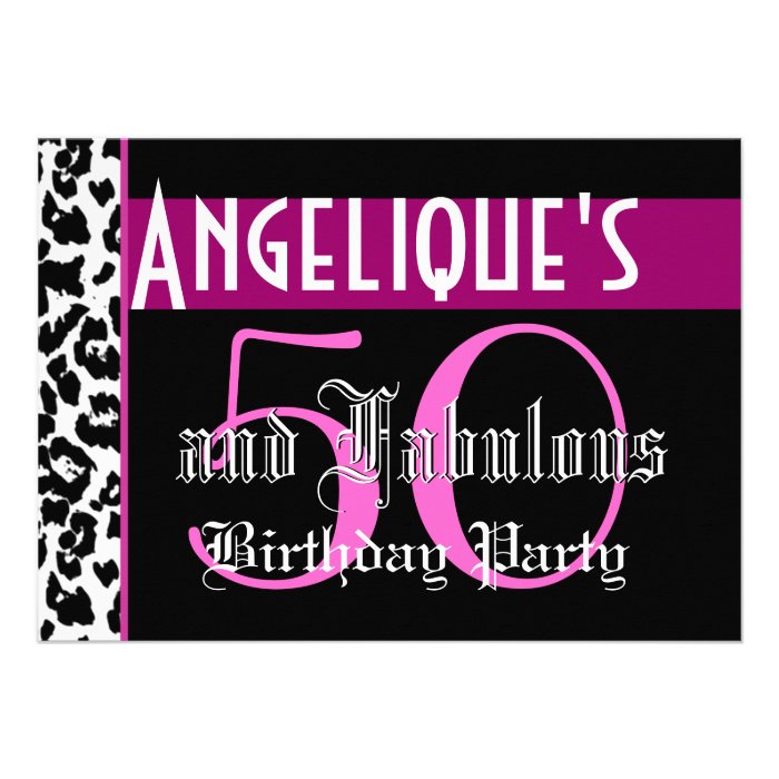 50th Birthday Party  Zebra Pink Black Z392 Personalized Announcements