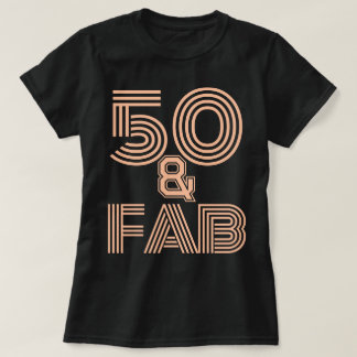 50th Birthday Peach Fuzz "50 & Fab" Stylish Black T-Shirt
