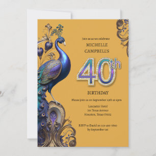 50th Birthday, peacock Invitation