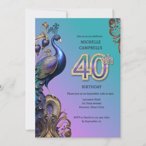 50th Birthday peacock Invitation
