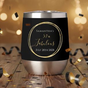 50th Birthday Personalized Black Gold Thermal Wine Tumbler