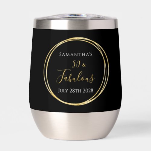 50th Birthday Personalized Black Gold Thermal Wine Tumbler