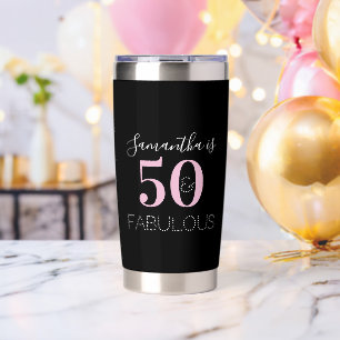 50th Birthday Personalized Black Pink Insulated Tumbler