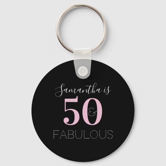 50th Birthday Personalized Black Pink Keychain (Front)